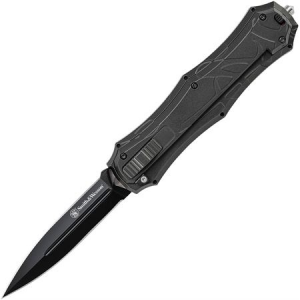 Smith & Wesson Knives OTF9B Otf Assist Finger Folding Pocket Knife with Black Sculpted Aluminum Handle 028634709762