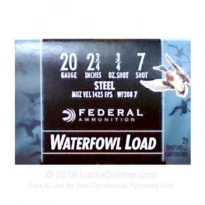 20 ga - 2-3/4" Steel Shot Waterfowl Load - 3/4 oz. #7 - Federal Speed-Shok - 25 Rounds 029465023843