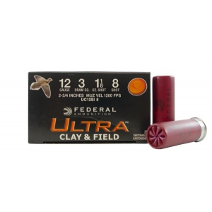 Federal Premium Ultra Clay & Field 12 Gauge Ammo 2.75" #8 1 1/8oz 1200FPS 25-Round Box UC12SI 8