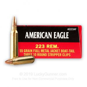 223 Rem - 55 Grain FMJBT - Stripper Clips - Federal American Eagle - 900 Rounds AE223AF