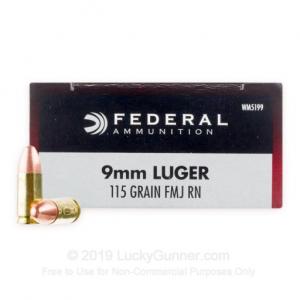 Federal 9mm Luger 115 Grain Full Metal Jacket Round Nose WM5199 WM5199