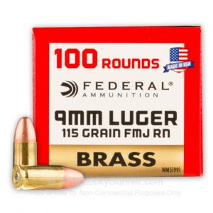 9mm - 115 Grain FMJ RN - Federal Champion Brass - 500 Rounds 029465063233