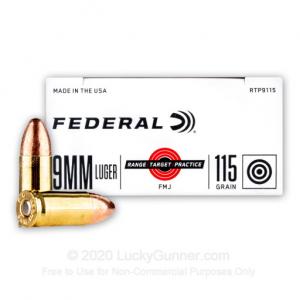 9mm - 115 Grain FMJ - Federal Range. Target. Practice. - 1000 Rounds RTP9115
