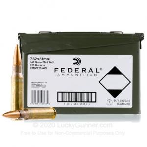 7.62x51mm NATO - 149 Grain FMJ XM80 - Federal - M19A1 Ammo Can - 220 Rounds 029465065664