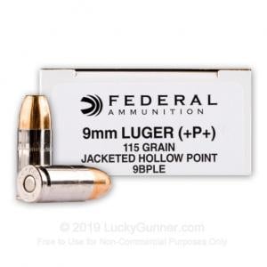 9mm - +P+ 115 Grain JHP - Federal Hi-Shok LE - 1000 Rounds 9BPLE