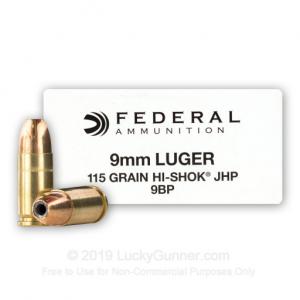 9mm - 115 Grain JHP - Federal Classic Personal Defense - 1000 Rounds 