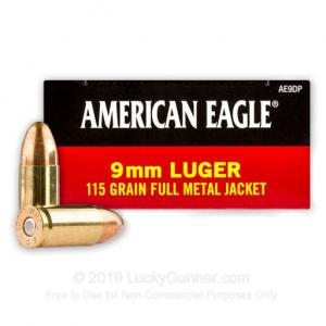 9mm - 115 Grain FMJ - Federal American Eagle - 1000 Rounds AE40R3