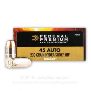 45 ACP - 230 Grain Hydra Shok JHP - Federal Premium - 1000 Rounds 029465088656