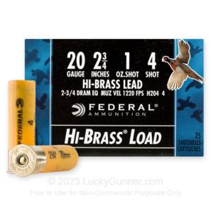 20 Gauge - 2-3/4" 1oz. #4 Shot - Federal Game Load Upland Hi-Brass - 250 Rounds H2044