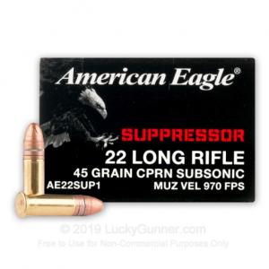 22 LR - 45 Grain Copper Plated Round Nose - Suppressor - Federal American Eagle - 500 Rounds AE22SUP1