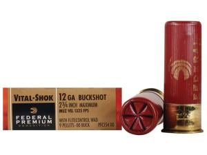 Federal Premium Vital-Shok Ammunition 12 Gauge 2-3/4 Buffered 00 Copper Plated Buckshot 9 Pellets Flitecontrol Wad - 162197"