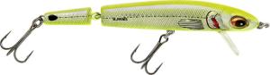 Bomber Jointed Wake Minnow, Chartreuse Herring, 5 3/8in, 3/4oz, #2 Hooks Subsurface, BJWM5437 BJWM5437