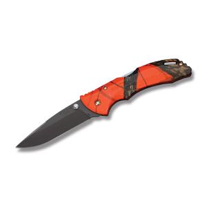 Buck BLW Bantam Black Blade Lockback with Mossy Oak Blaze Orange Molded Plastic Hanldes and Black Oxide Coateed 420HC Stainless Steel 3.125" Drop Point Plain Edge Blade Model 0285CMS9B