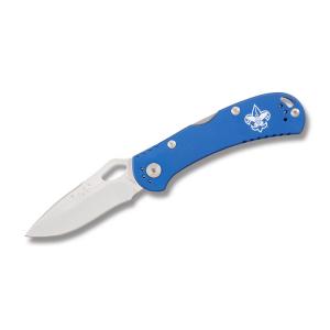 Buck Knives Boy Scouts of America Spitfire with Blue Anodized Aluminum Handle and Satin Finish 420 High Carbon Stainless Steel 3” Drop Point Plain Edge Blades Model 0722BLSBSA-B 033753139659
