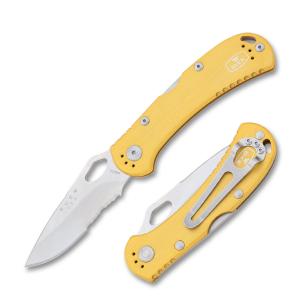 Buck SpitFire Lockback 420HC  Stainless Steel Partially Serrated Blade Yellow Anodized Aluminum Handle 722
