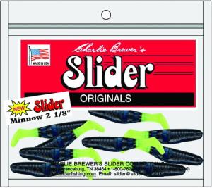 Slider Double Action Minnow Grub, 2 1/8in, Black/Chartreuse 10/Bag, SMF5 SMF5