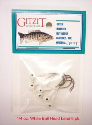 Gitzit Ball Head Lead Jig Head, 1/4 oz, 1/0 Hook, Chartreuse 6/Pack, 74414 037069744149