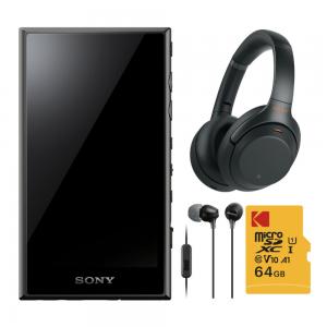 Sony NW-A105/B 16GB Walkman Hi-Res Portable Digital Music Player with WH-1000XM3 Wireless Headphones Bundle