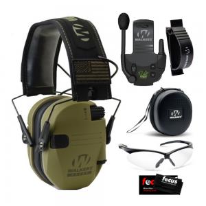 Walker's Razor Slim Electronic Muff (OD GRN Patriot) with Walkie Talkie Attachment Bundle 040962891247