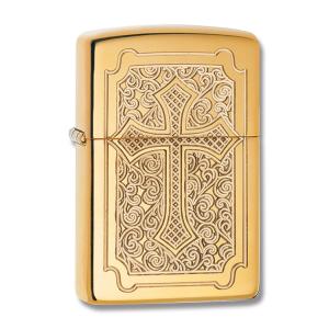 Zippo Armor Gothic Cross Brass Lighter 041689123321