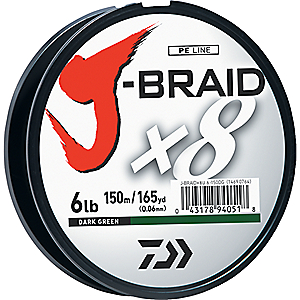 Daiwa JB8U8-150DG J-Braid Braided Line 8 lbs Tested, 165 Yards/150m Filler Spool, Dark Green JB8U8-150DG