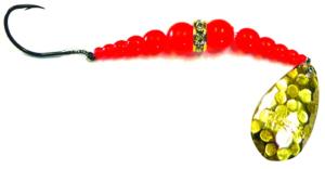 Mack's Lure Wedding Ring Classic Original Spinner, Number 10 Hook 48in Leader, Hammered Brass Blade/Flo Orange Bead, 9251