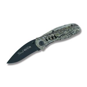 Schrade Small Pro Hunter Linerlock with Camo Thermoplastic Coated Aluminum Handles and Black Coated 7Cr17 High Carbon Stainless Steel 2.75" Drop Point Plain Edge Blades Model ST6CCP
