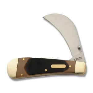 Schrade Old Timer Hawkbill Pruner Linerlock 4" with Sawcut Composition Handle and 7Cr17MoV High Carbon Stainless Steel Hawkbill Plain Edge Blade Model SC216OT