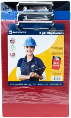 Saunders Recycled Plastic Clipboards - Letter/a4 Size - 3 Pack Assorted Colors - 22601
