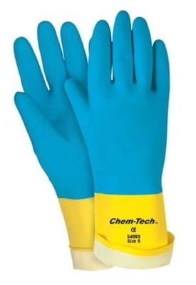 MCR Safety Chem-Tech Neoprene over Latex Gloves, 28 mil Thickness, 12in Length, Blue/Yellow, XX - Large, 5401S