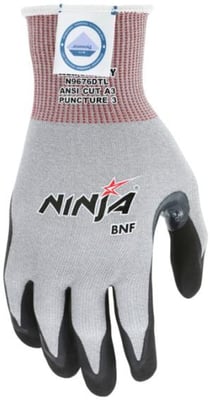 MCR Safety Cut Pro Ninja BNF Cut Resistant Work Gloves, 15 Gauge Dyneema Diamond Technology, NFT Coated Palm and Fingertips, Black/Gray, Medium, N9676DTM N9676DTM