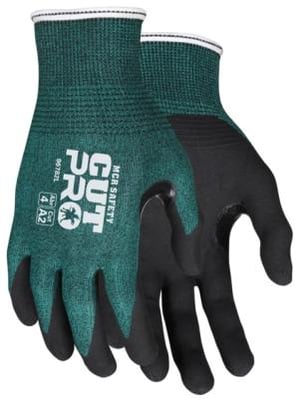 MCR Safety Cut Pro 18 Gauge Hypermax Shell Cut, Abrasion and Puncture Resistant Work Gloves, Nitrile Foam Coated Palm and Fingertips, Black/Green, Small, 96782S 96782S