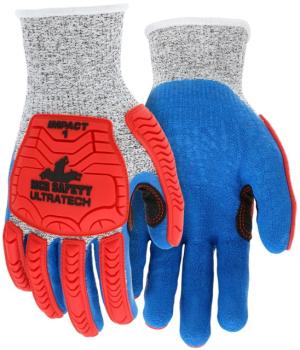 MCR Safety UltraTech Mechanics Gloves, Cut Pro 13 Gauge HyperMax Shell with Latex Palm and Fingertips Coating, Blue/Salt and Pepper, Large, UT1951L UT1951L