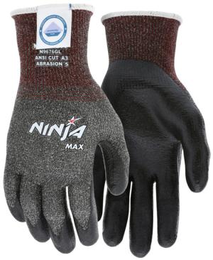 MCR Safety Cut Pro Ninja Max Cut Resistant Work Gloves, Bi-Polymer Coated Palm and Fingertips, Black/Salt and Pepper, Large, N9676GL N9676GL