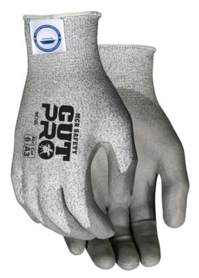 MCR Safety Cut Pro 13 Gauge Dyneema Diamond Technology Shell Cut Resistant Work Gloves, PU Coated Palm and Fingertips, Gray/Salt and Pepper, Small, 9676S 9676S