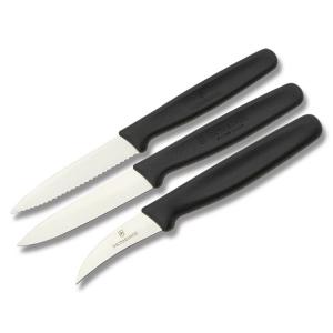 Victorinox Cutlery 3pc Paring Knife Set with Slip Resistant Black Fibrox Handle and Stainless Steel Blades Model 48042 046928480425