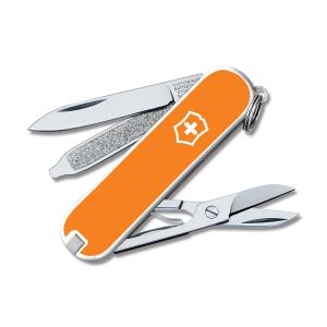 Victorinox Swiss Army Classic SD with Orange and White Composition Handles and Stainless Steel Plain Edge Blades Model 55453 046928554539