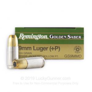 9mm +P - 124 gr JHP - Remington Golden Saber- 25 Rounds 047700167503