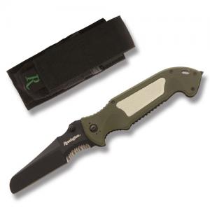 Remington Escape Linerlock with Green Composition Handles and Black Coated 440C Stainless Steel Sheepsfoot Partially Serrated Edge Blades Model 19849