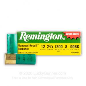12 ga - 2-3/4" 00 Buck - Remington Managed Recoil - 100 Rounds 047700336527