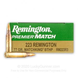 223 Rem - 77 gr BTHP Sierra MatchKing - Remington Premier Match - 200 Rounds RM223R3