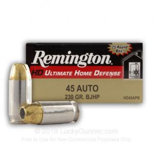45 Auto - 230 gr JHP - Remington Ultimate Home Defense - 25 Rounds 047700404103