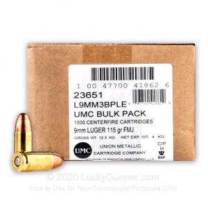 9mm - 115 Grain FMJ - Remington UMC - 1000 Rounds 047700418629