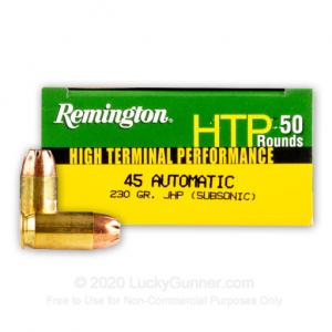 45 ACP - 230 Grain JHP Subsonic - Remington HTP - 500 Rounds RTP45AP7