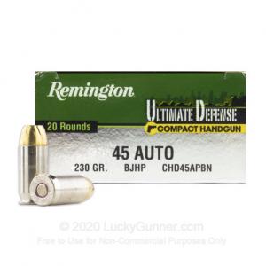 45 ACP - 230 Grain BJHP - Remington Ultimate Defense - 500 Rounds 047700428123