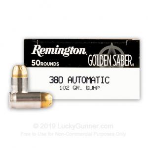 Remington Golden Saber Ammunition .380 102gr BJHP 50 Round Box GS380BB GS380BB