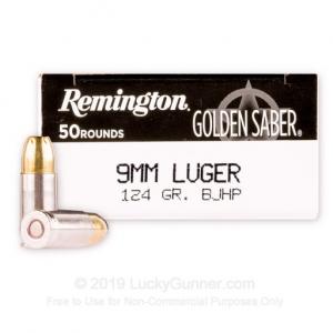 9mm - 124 Grain JHP - Remington Golden Saber - 50 Rounds GS9MMBB