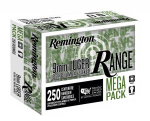 Remington Ammunition Range Ammo Brass 9mm 250-Round 115 Grain FMJ T9MM3A