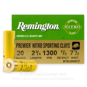 20 Gauge - 2-3/4" 7/8oz. #7.5 Shot - Remington Premier Nitro Sporting Clays - 250 Rounds STS20NSC7-28860