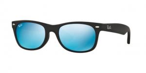Ray-Ban New Wayfarer RB2132F Sunglasses 622/17-55 - Rubber Black Frame, Grey Mirror Blue Lenses